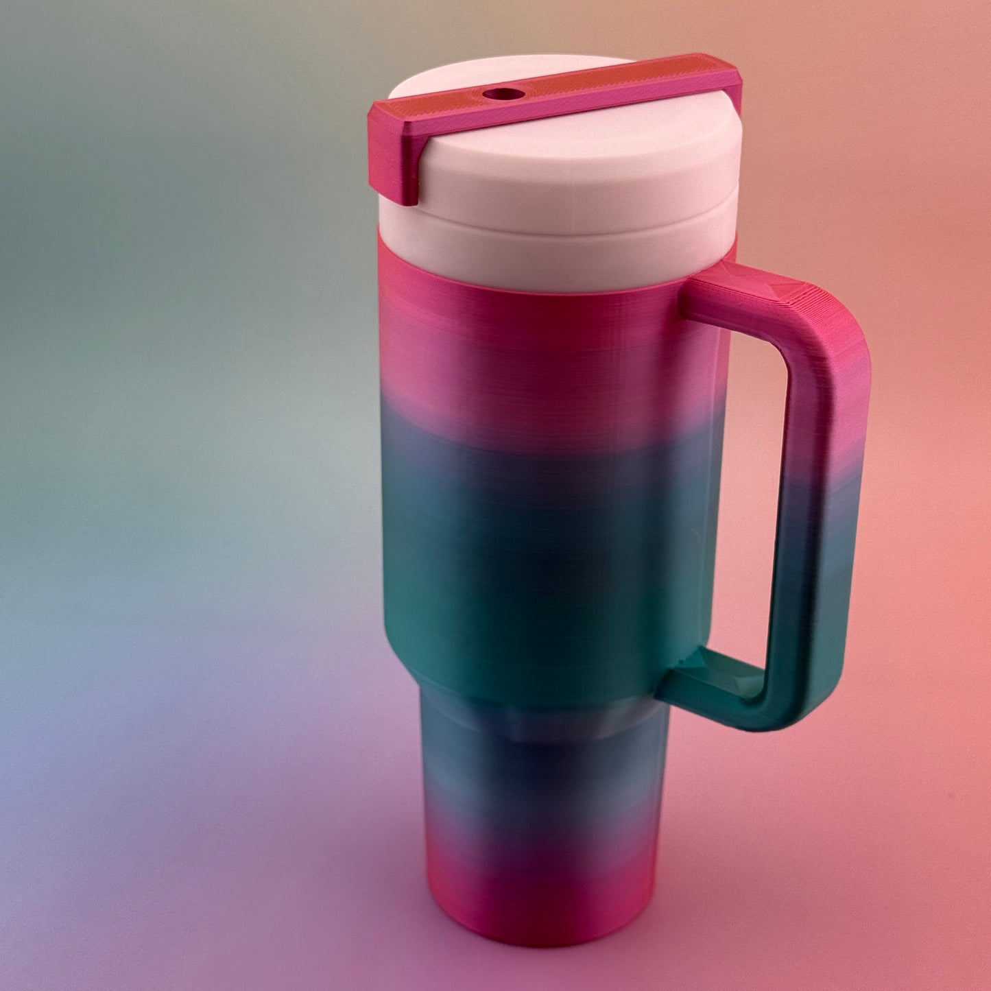 "Durable and customizable 3D printed 12oz Slim Can Tumbler Coozy with optional handle and lid"