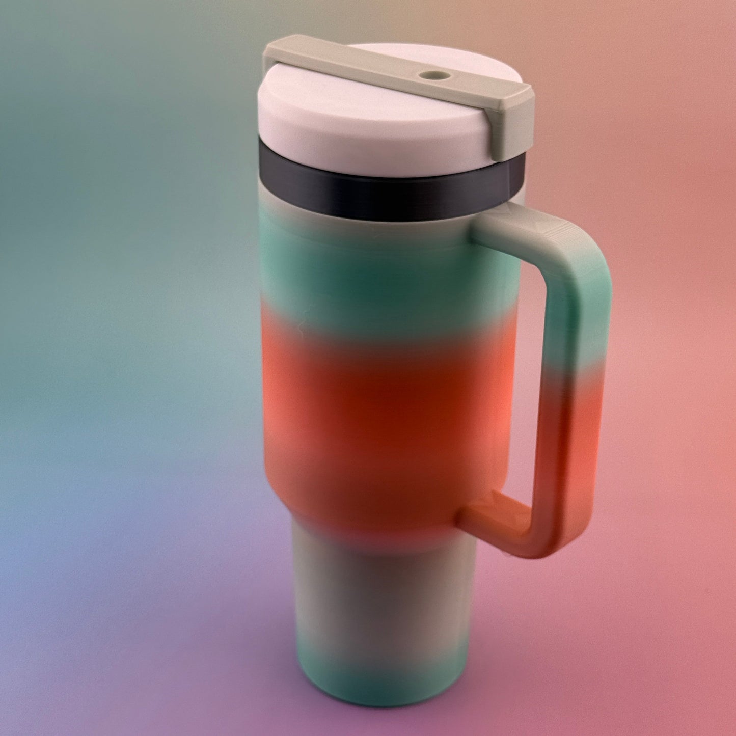 "Stylish 12oz slim can tumbler coozy with durable 3D printed handle and customizable lid options"
