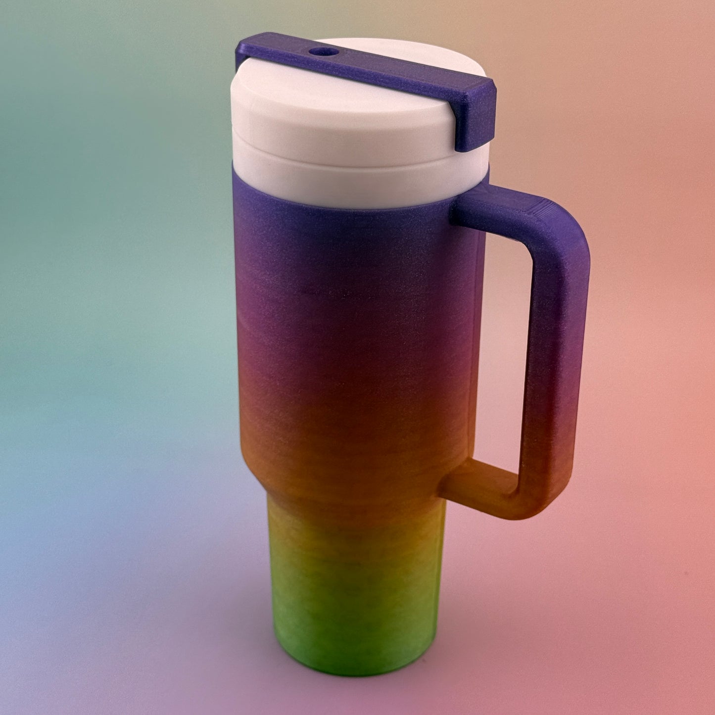 "Customizable 3D printed 12oz slim can tumbler coozy with handle and lid options, durable and travel-friendly"