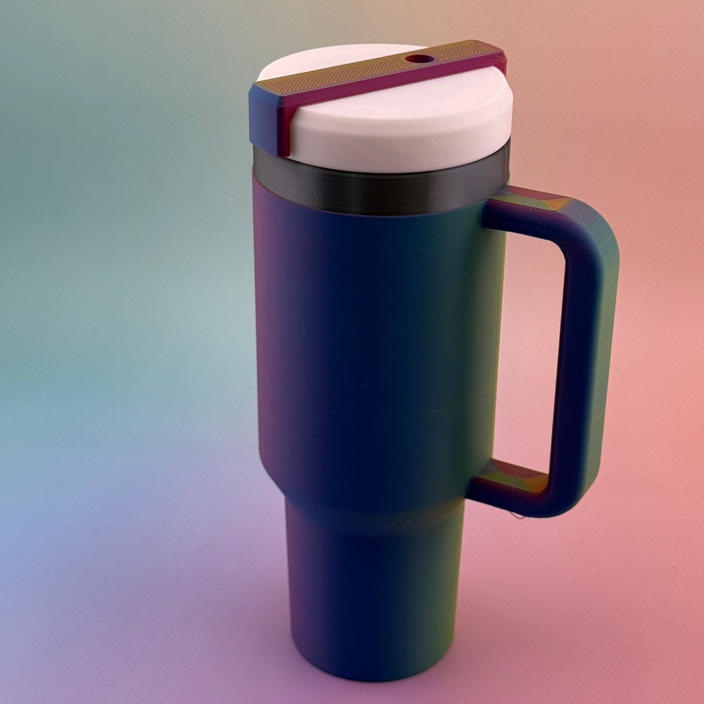 "Durable 3D Printed 12oz Slim Can Tumbler Coozy with Customizable Handle & Lid Options"