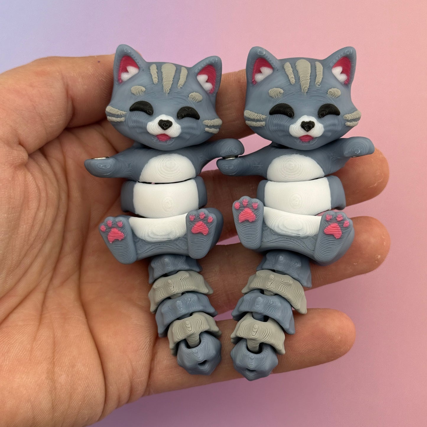 Articulated Flexi Cat Pair with Magnets - Cute 3D Printed Fidget Toy