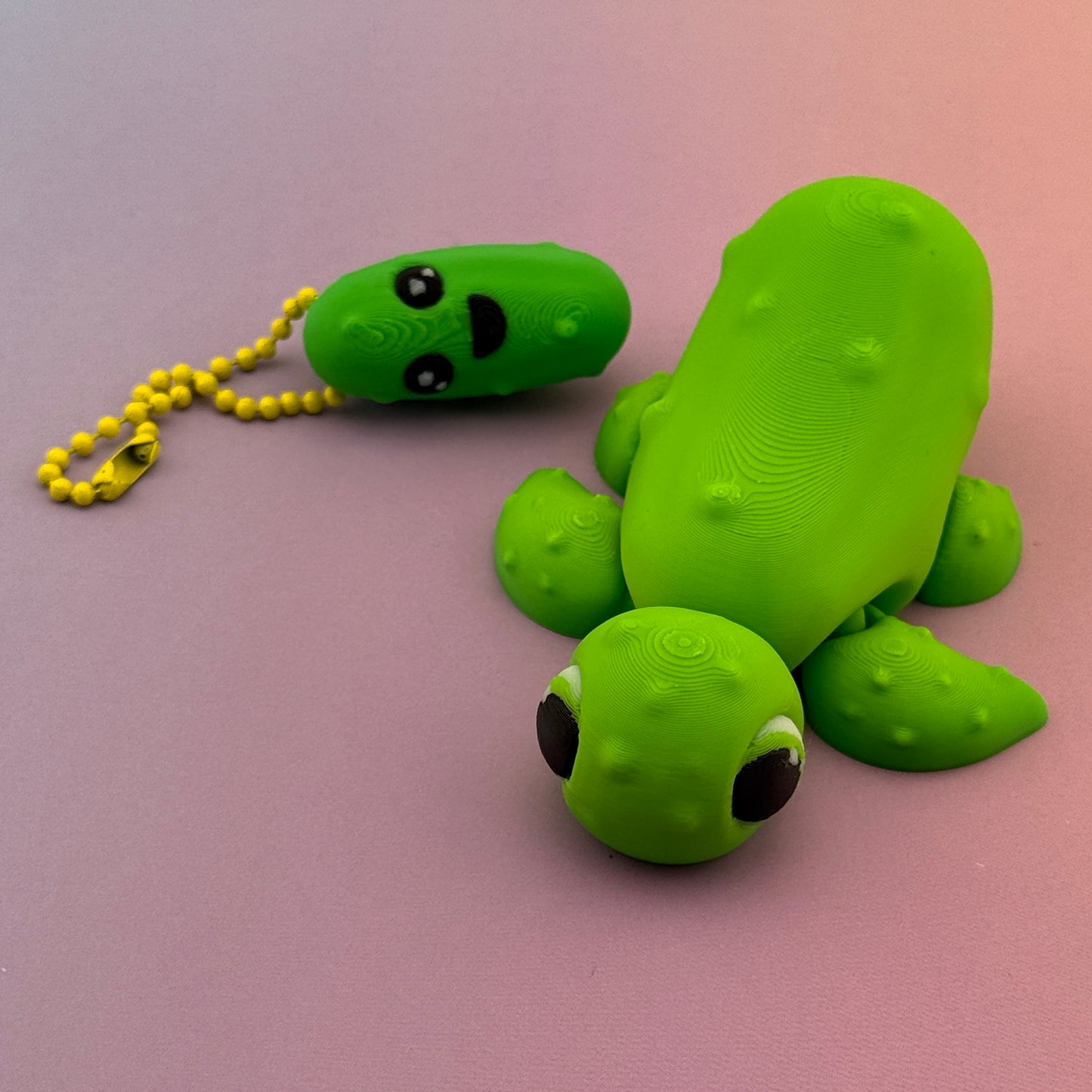 Articulated Pickle Turtle with Pickle Keychain - Cute 3D Printed Fidget Toys