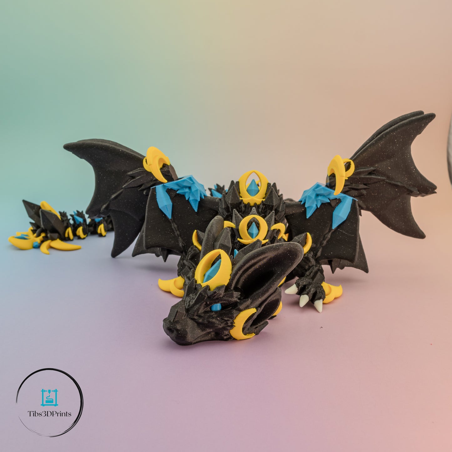 Articulated Nightwing Dragon β Black, Blue & Gold Fantasy Figurine