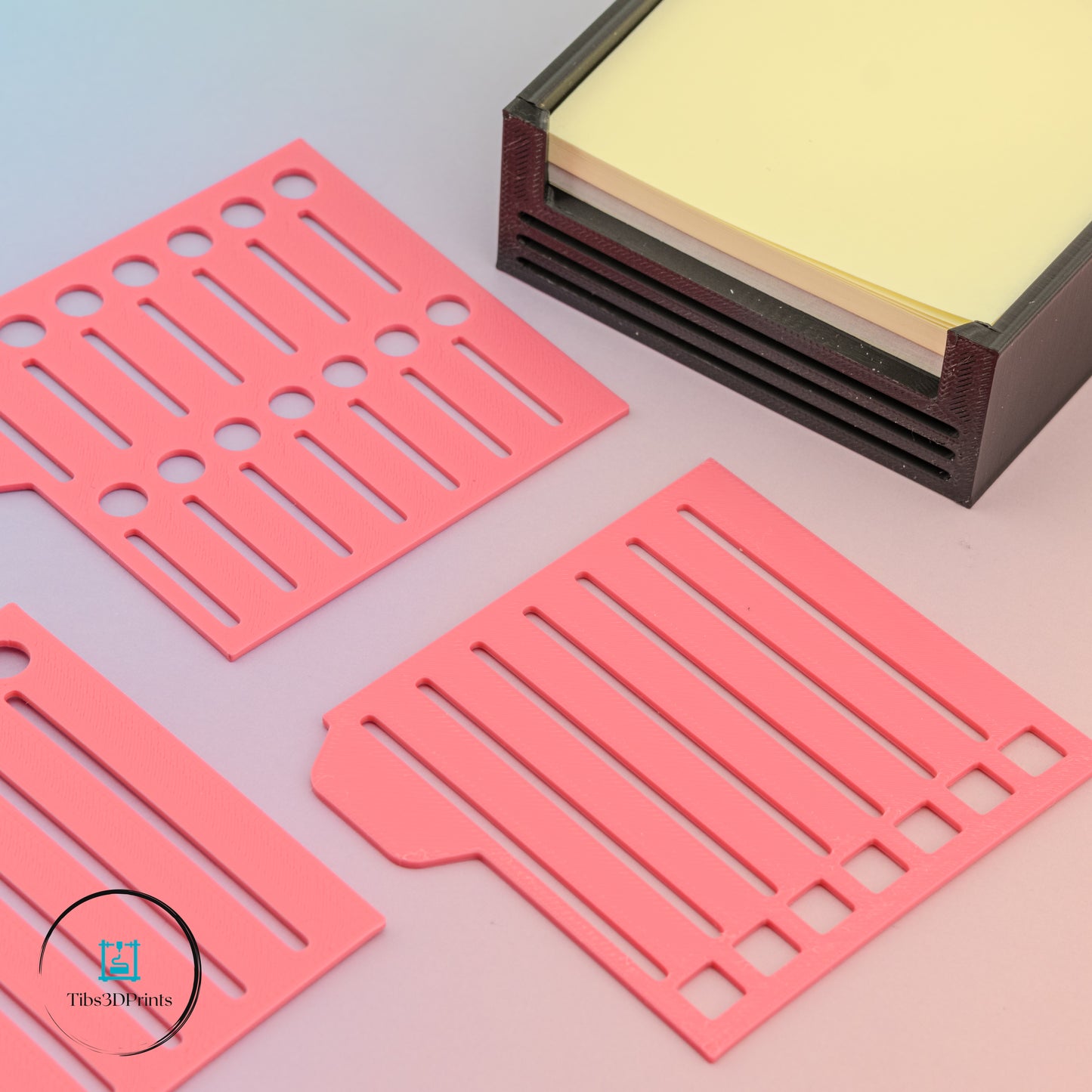 Desk sticky note holder with 3 interchangeable stencils
