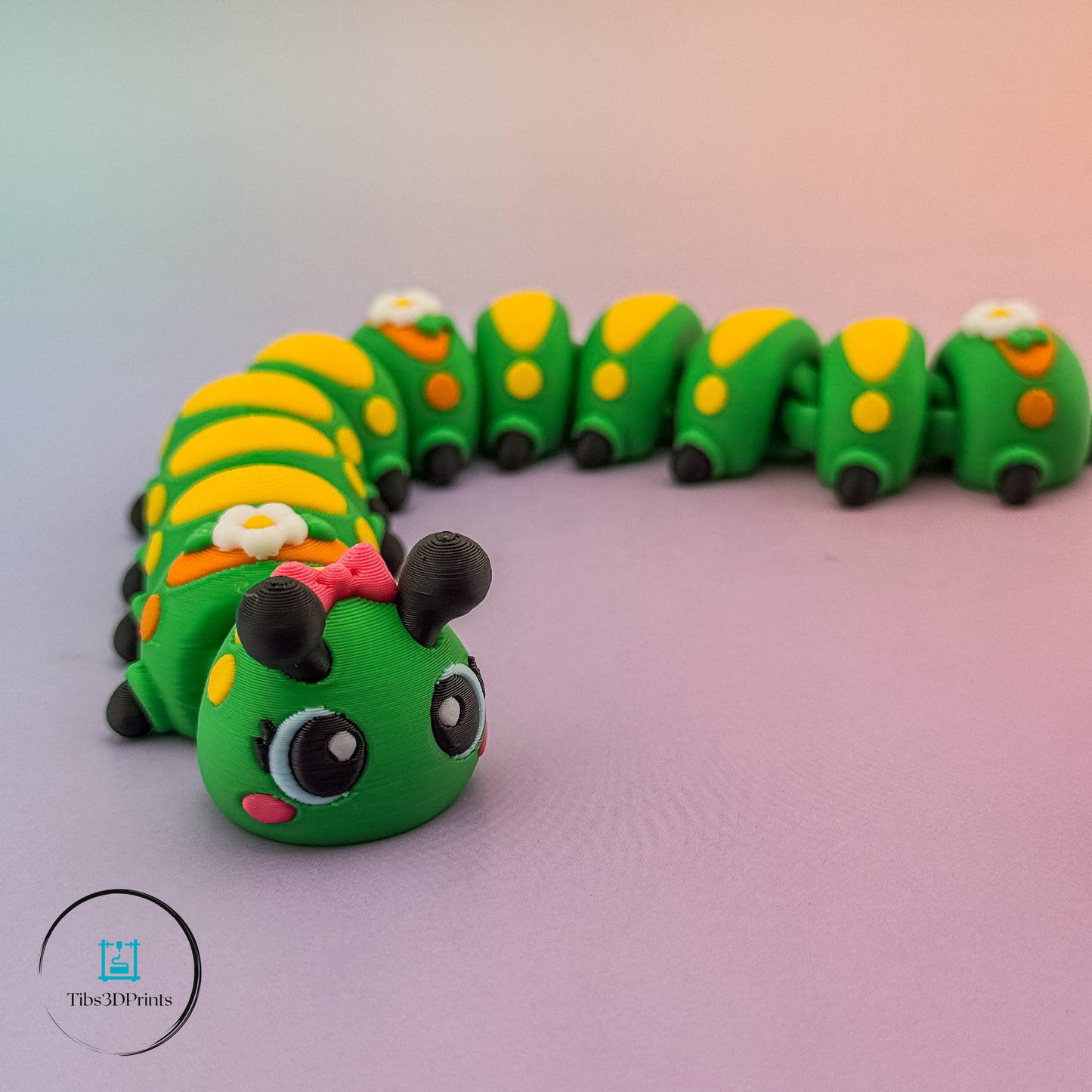 Caterpillar & Flower Kitten Duo — Articulated Kawaii Pair