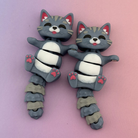 Articulated Flexi Cat Pair with Magnets - Cute 3D Printed Fidget Toy