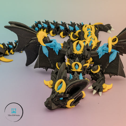 Articulated Nightwing Dragon – Black, Blue & Gold Fantasy Figurine