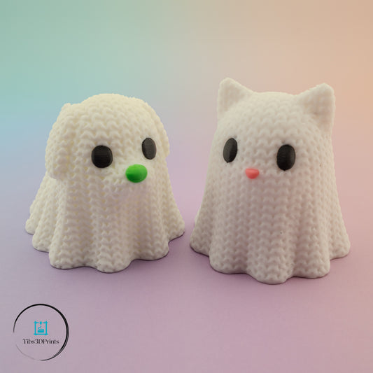 Dog & Cat Crochet Ghosts – Halloween Pet Figurine Set