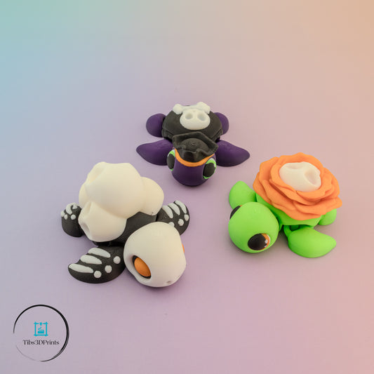 Halloween Turtle Trio – Skeleton, Pirate, and Rose Turtles (3 Pack)