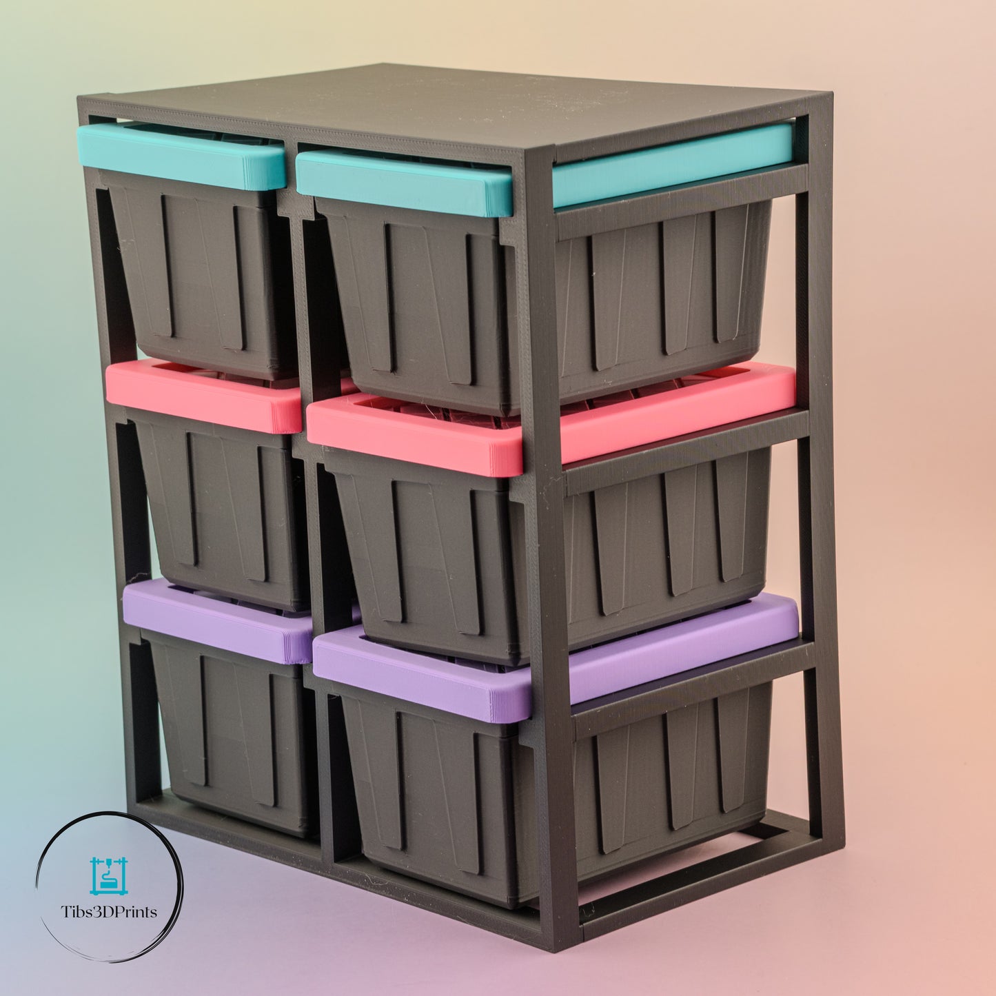 Modular tote storage rack with removable colored bins