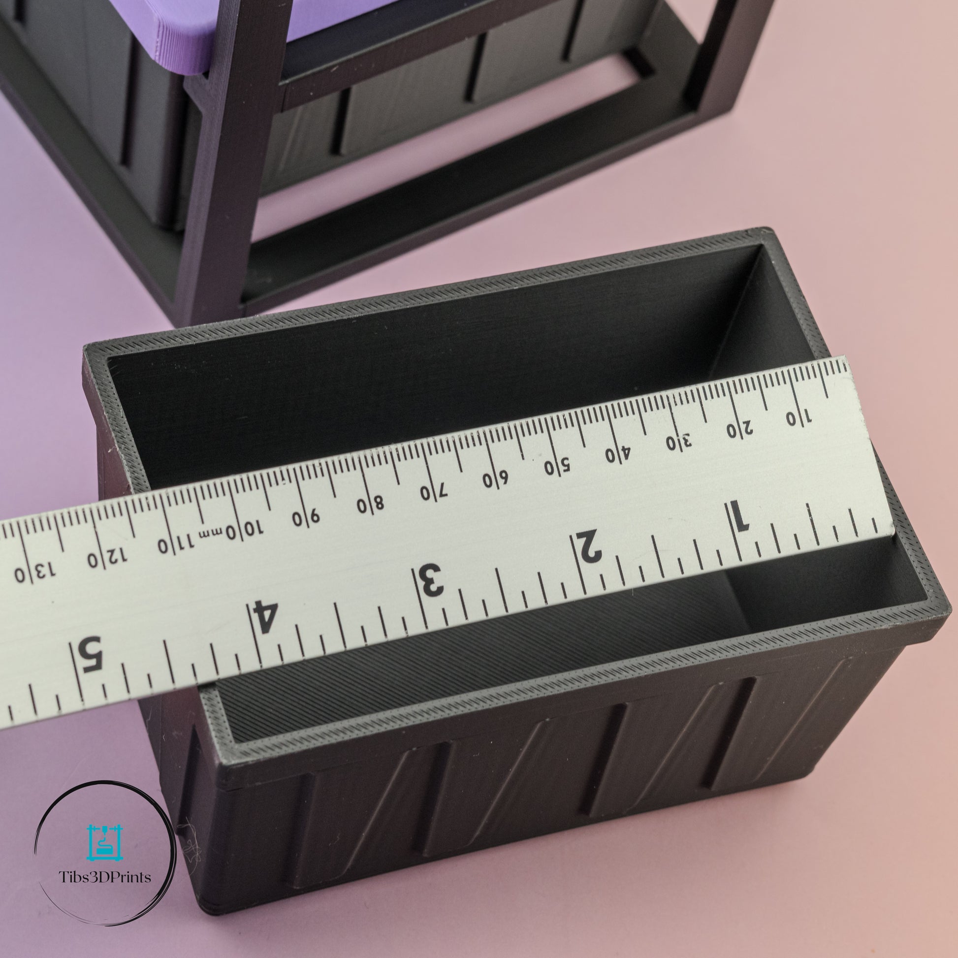 3D printed organizer rack with open-front bin access