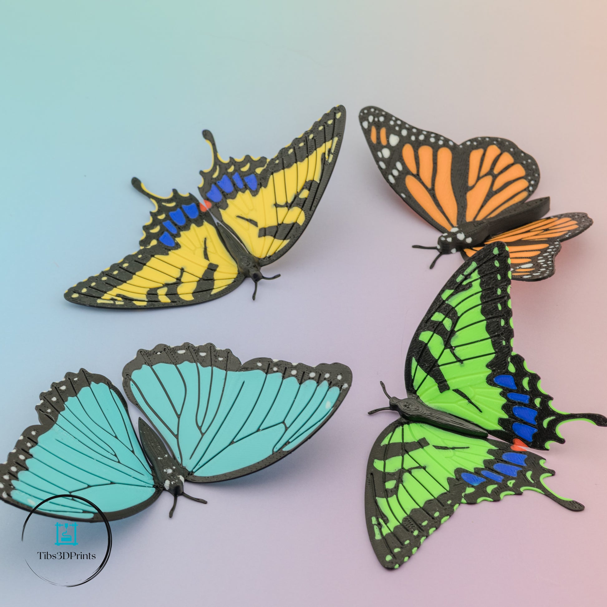 3D printed butterfly magnets set of 4 colorful species