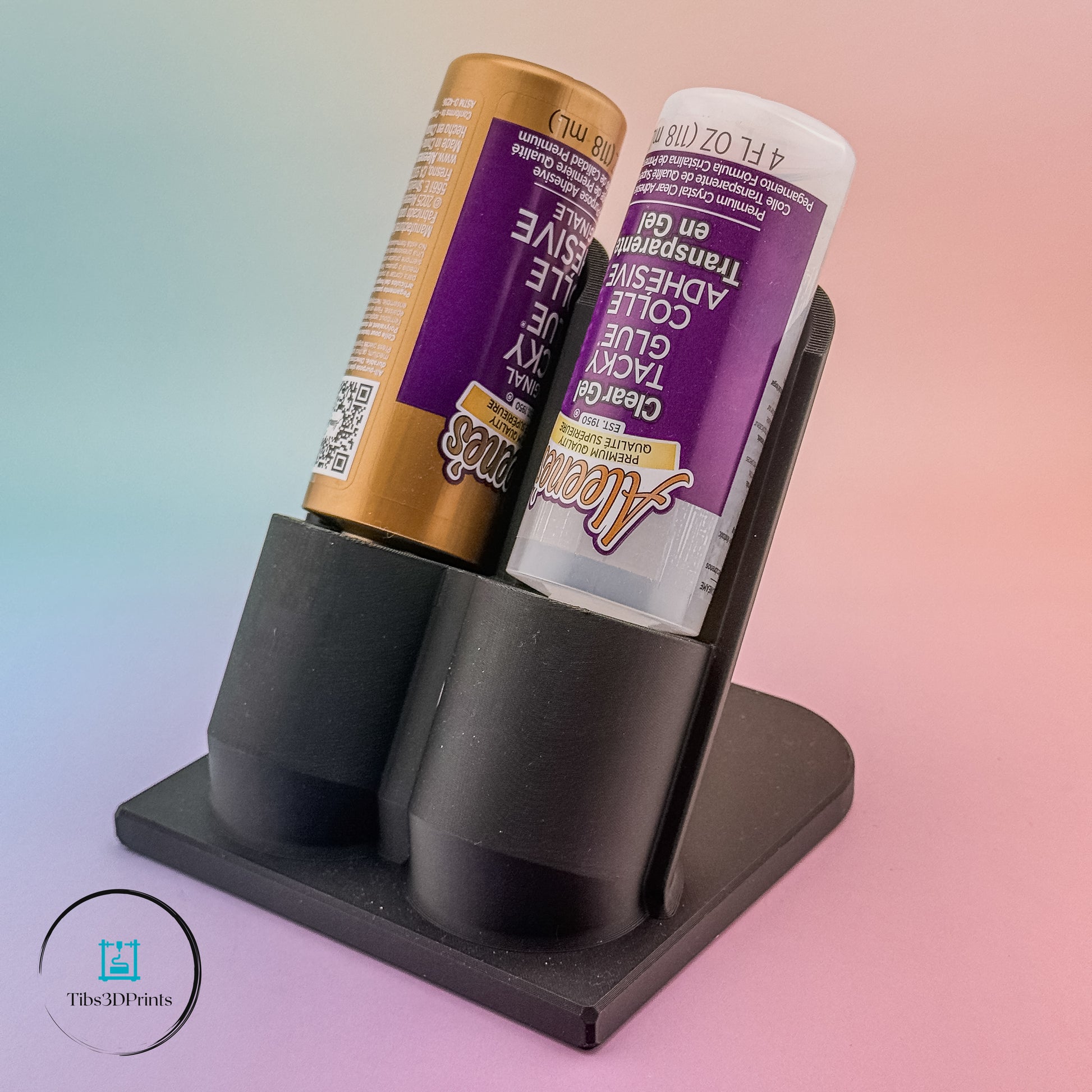 3D printed glue bottle holder on a workbench with tools — desk organizer for hobby and maker spaces