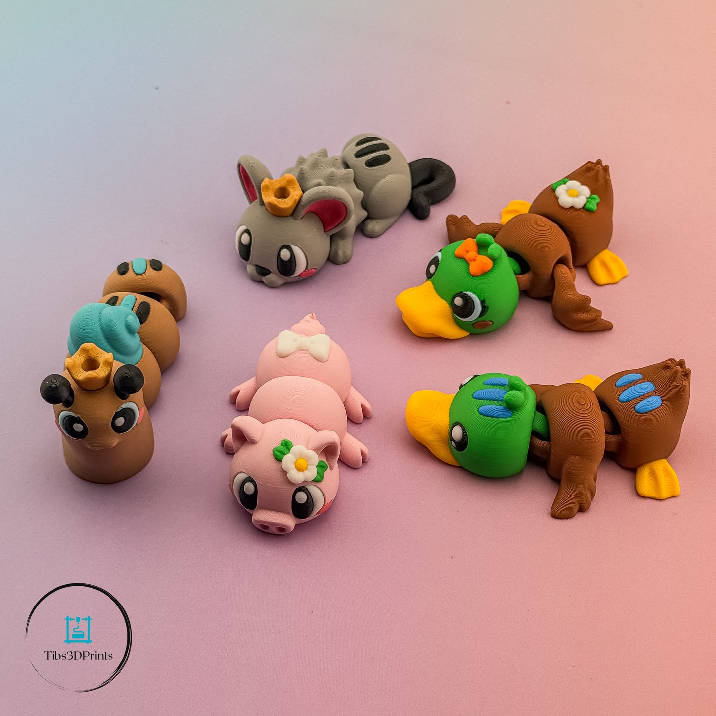 Flexi Creature 5-Pack | Articulated 3D Printed Fidget Toys | Sensory Bundle | Party Favors