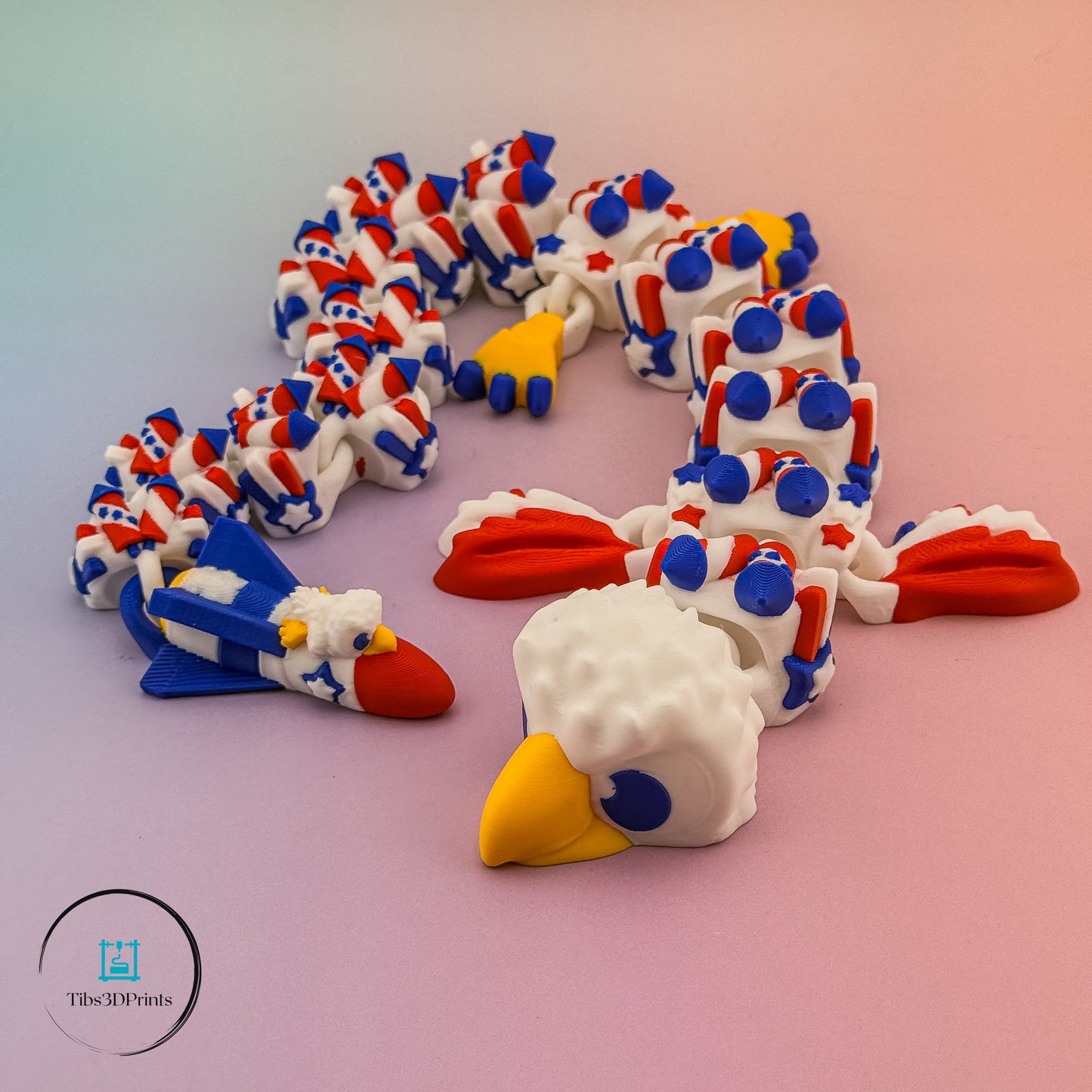 Star-Spangled Rocket Dragon — patriotic articulated flexi, 3D printed by Tibs3DPrints
