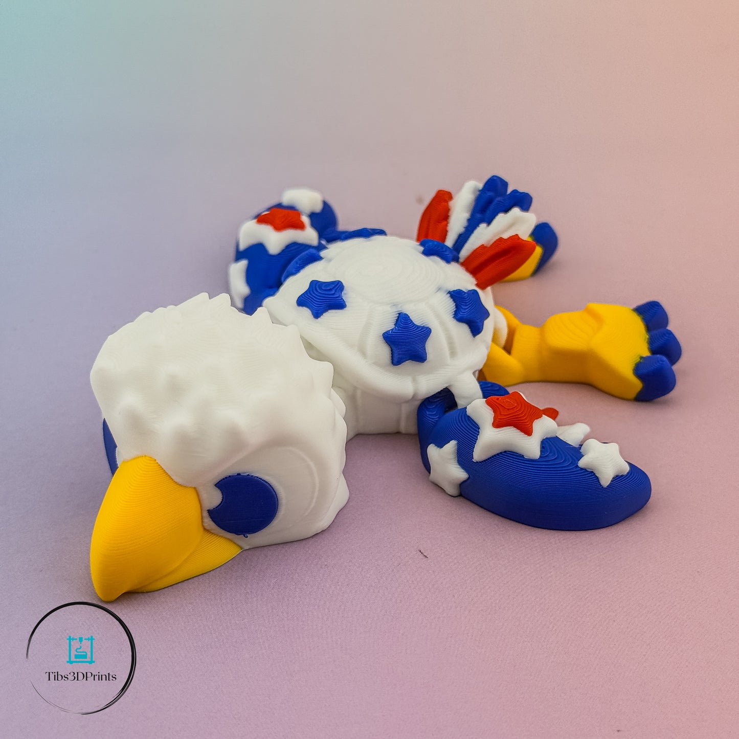 Liberty Eagle Turtle — star-studded shell hero view, 3D printed by Tibs3DPrints