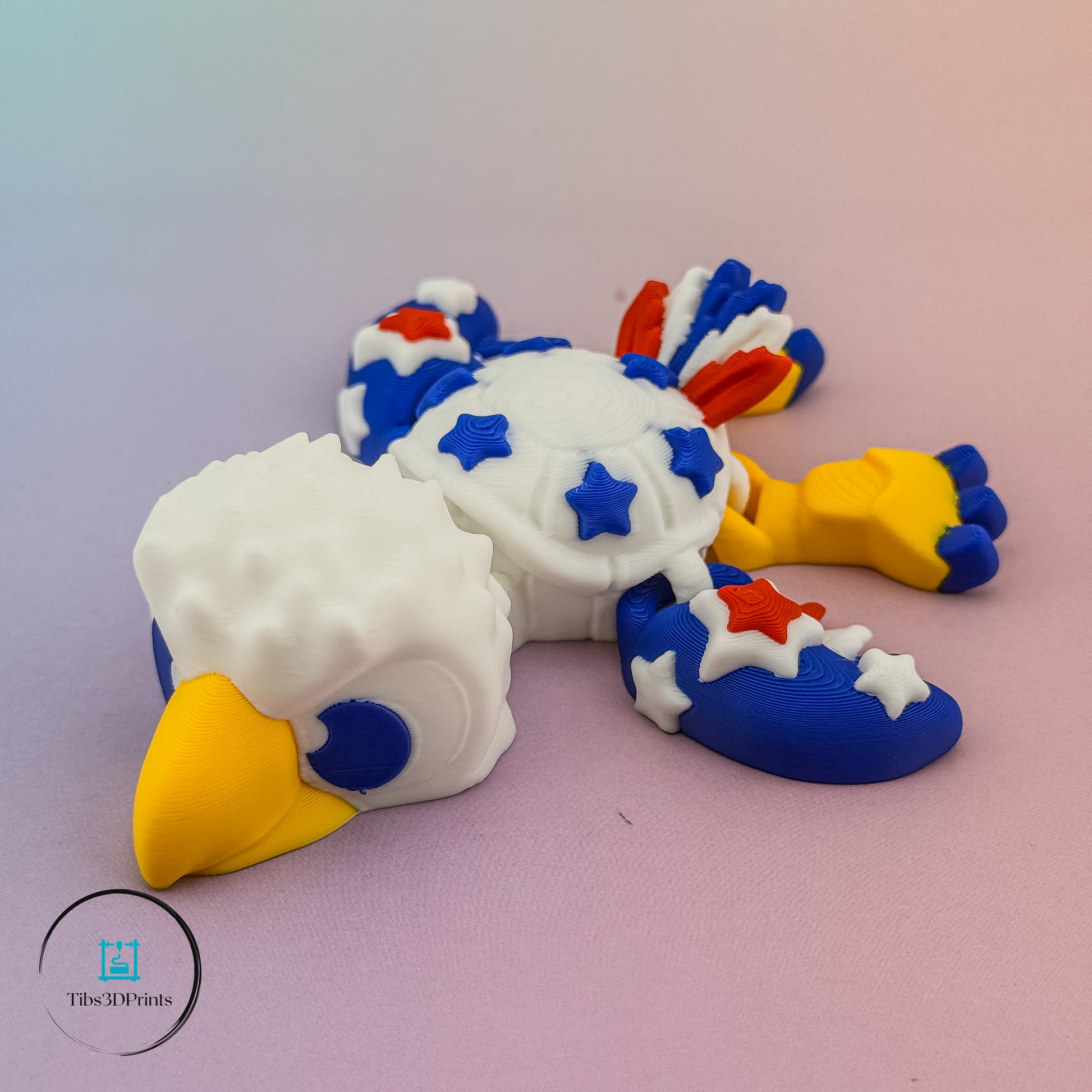 Liberty Eagle Turtle — star-studded shell hero view, 3D printed by Tibs3DPrints