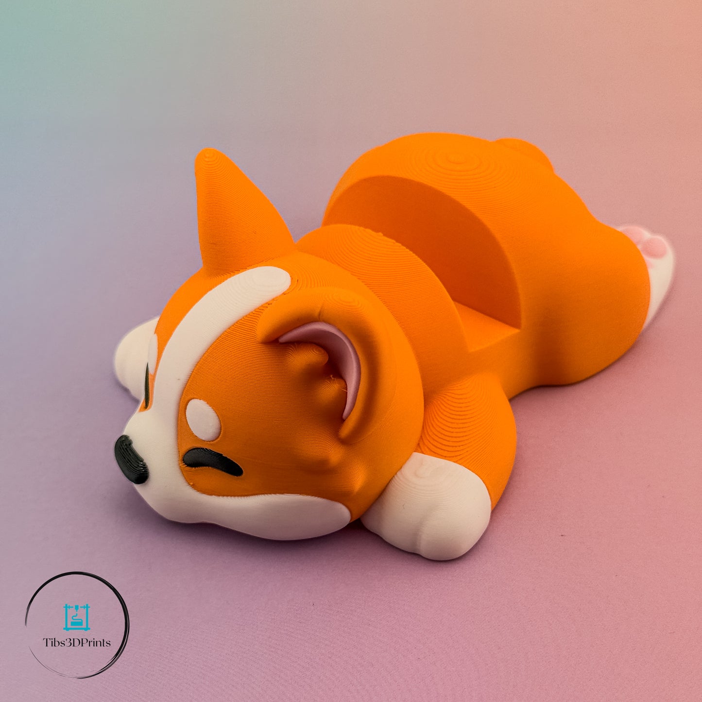 Sleepy Pup phone stand — Luna pomsky version, 3D printed by Tibs3DPrints