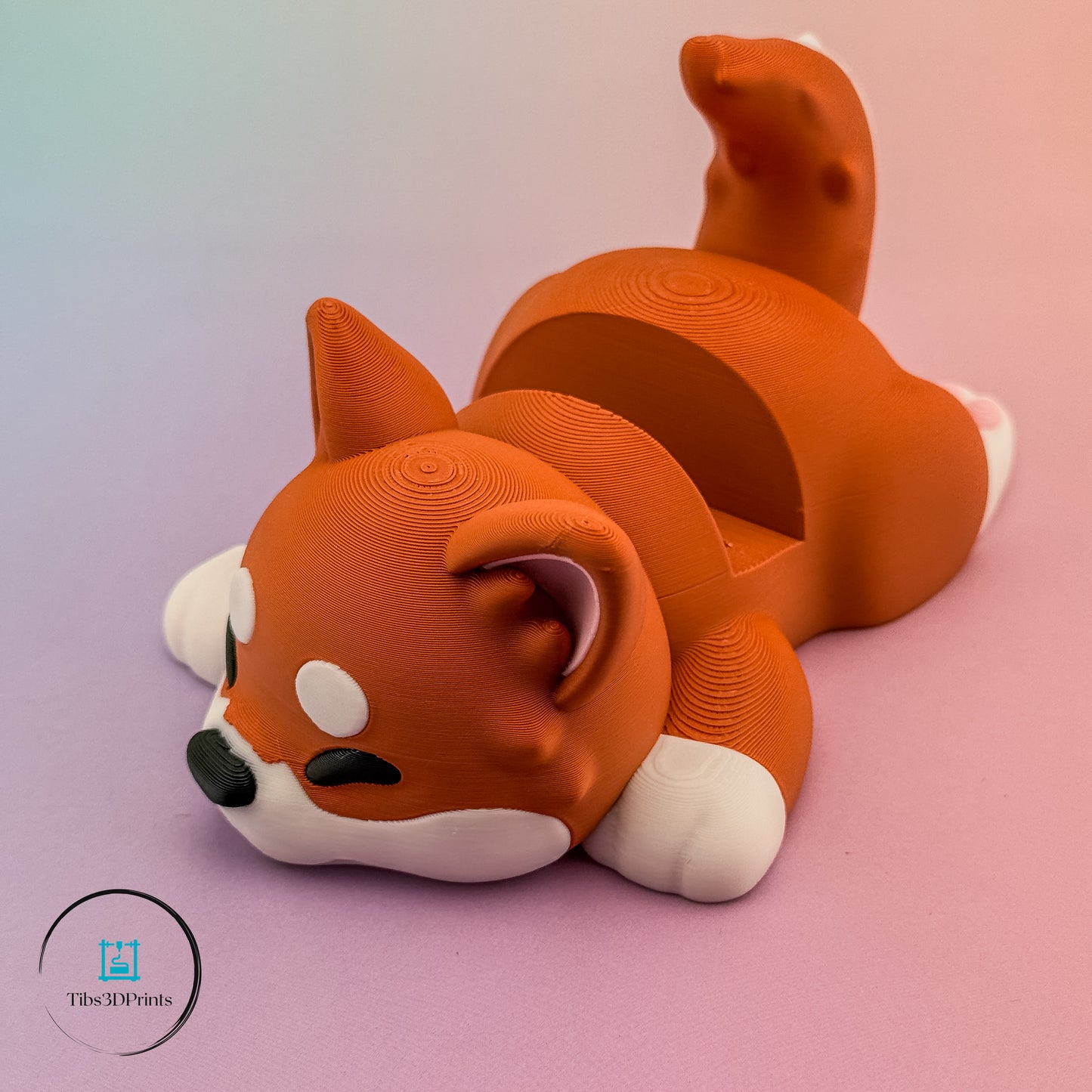 Sleepy Pup phone stand — sleeping face detail, 3D printed by Tibs3DPrints