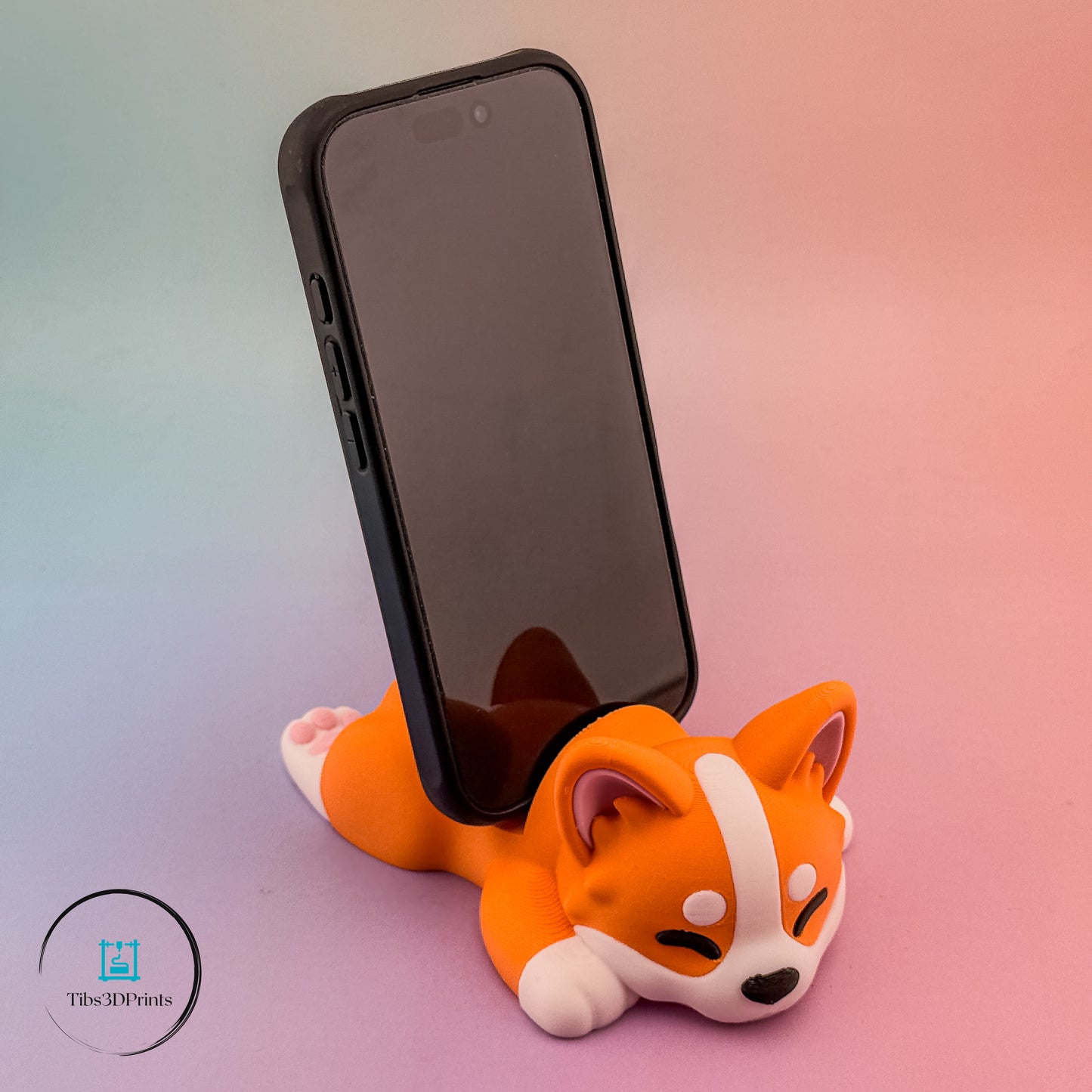 Sleepy Pup phone stand — Milo pomsky version, 3D printed by Tibs3DPrints